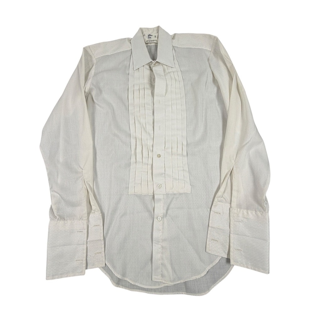 After Six Mens Tuxedo Shirt Pleated Front Wing Tip French Cuff White 15.5-33